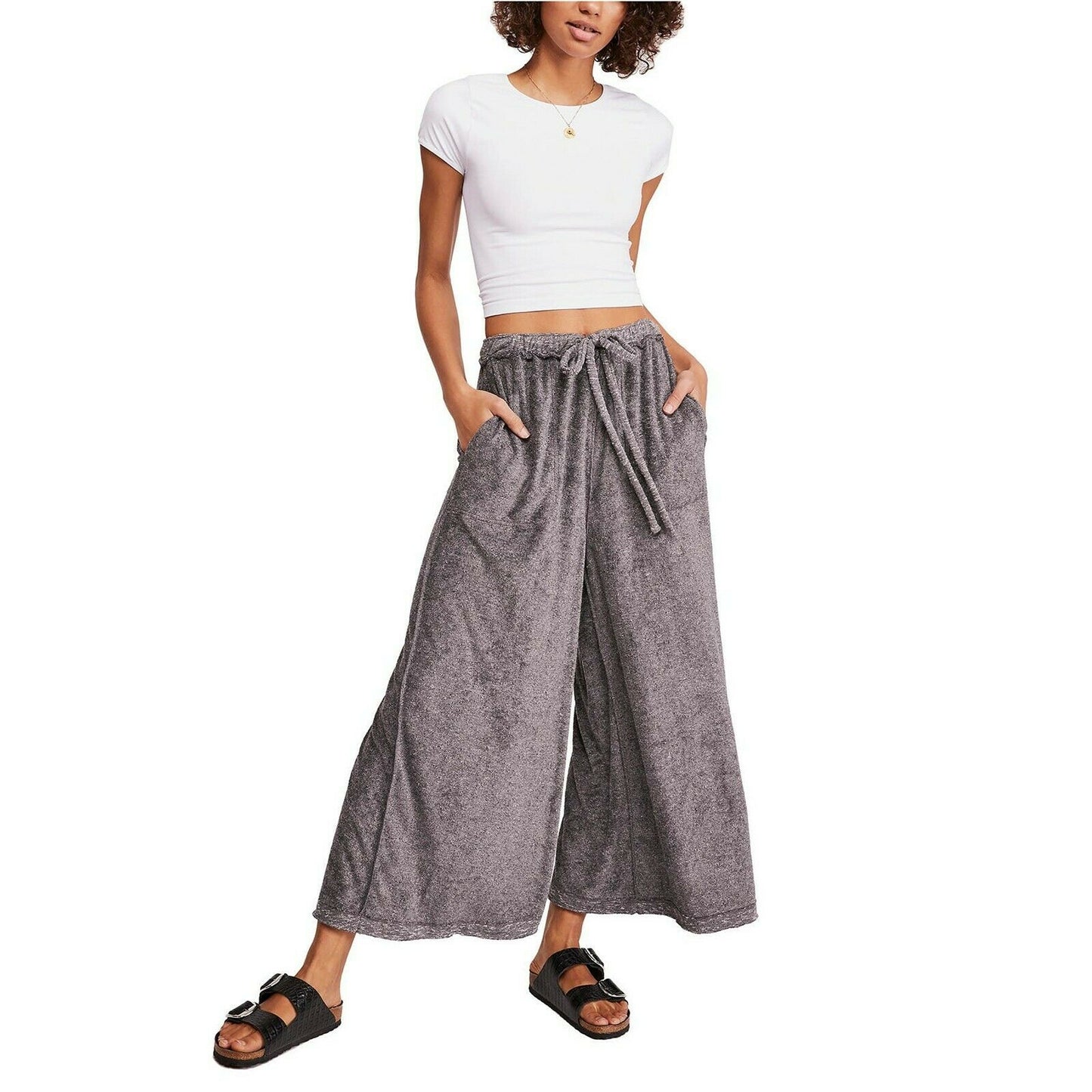 Free People Make It Maxi Wide Leg Terry Lounge Pants Grey NWT S