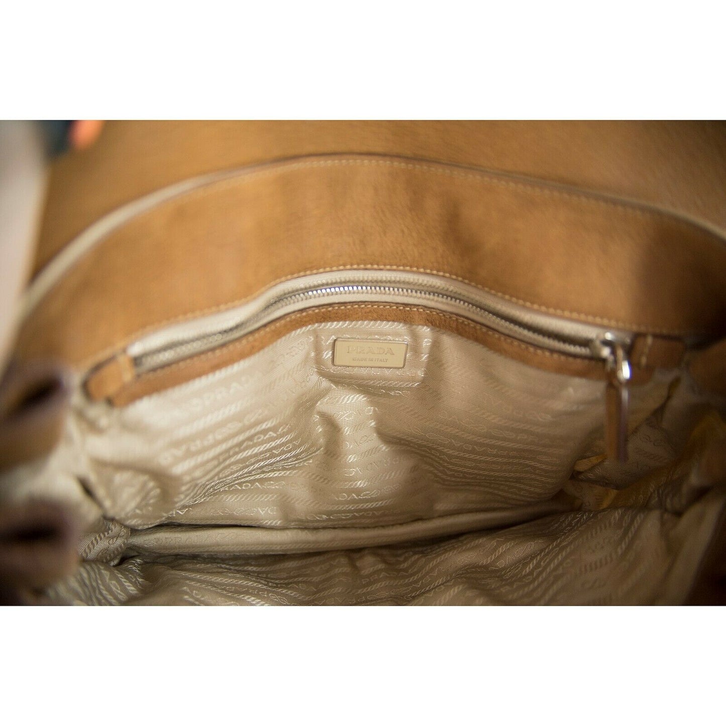 Prada Beige Nude Nylon Leather Large Briefcase Satchel Bag GUC