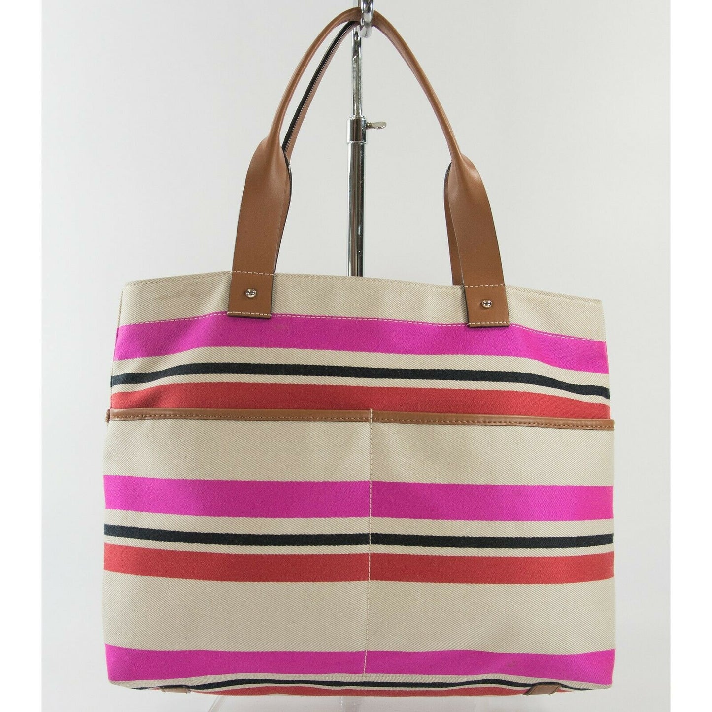 Kate Spade Oak Island Canvas Stripe Leather Trim Magazine Tote Bag GUC