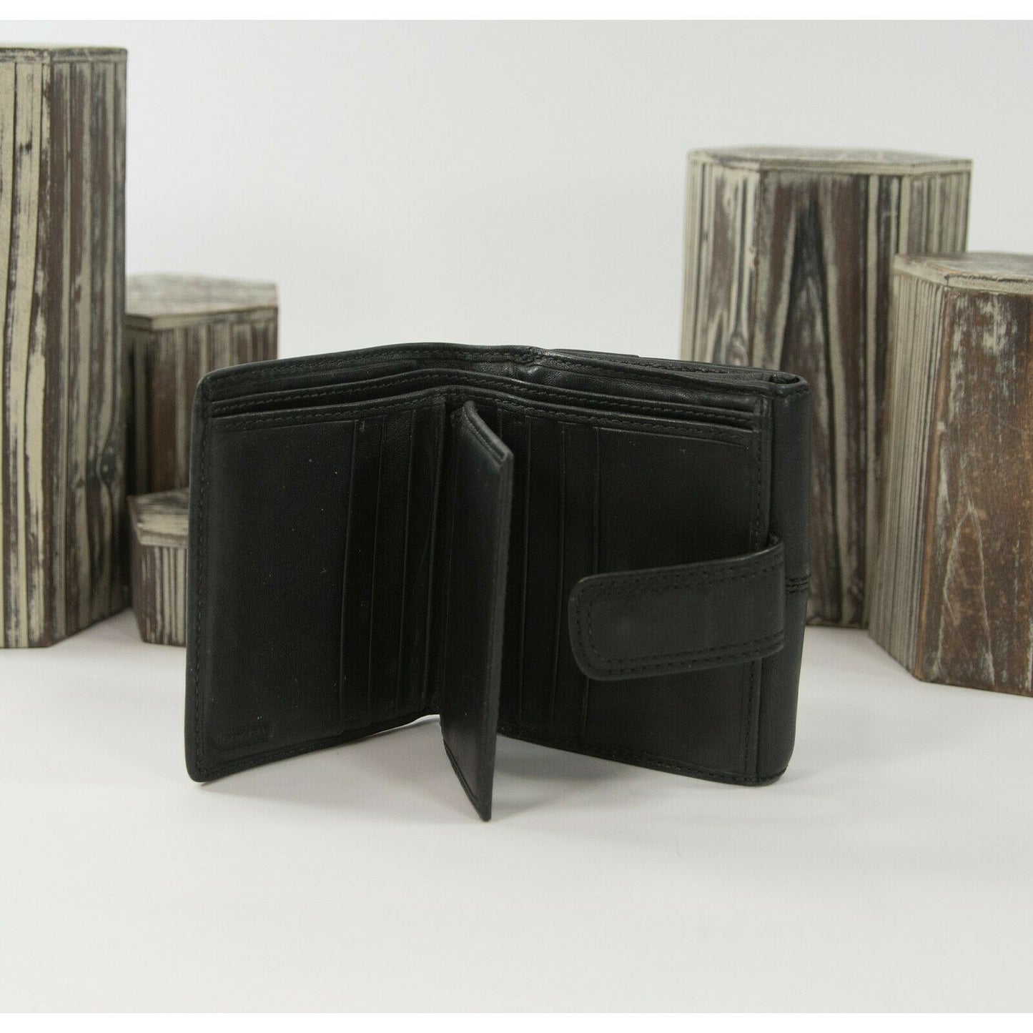 Coach Soho Pleated Black Leather Compact Trifold Wallet