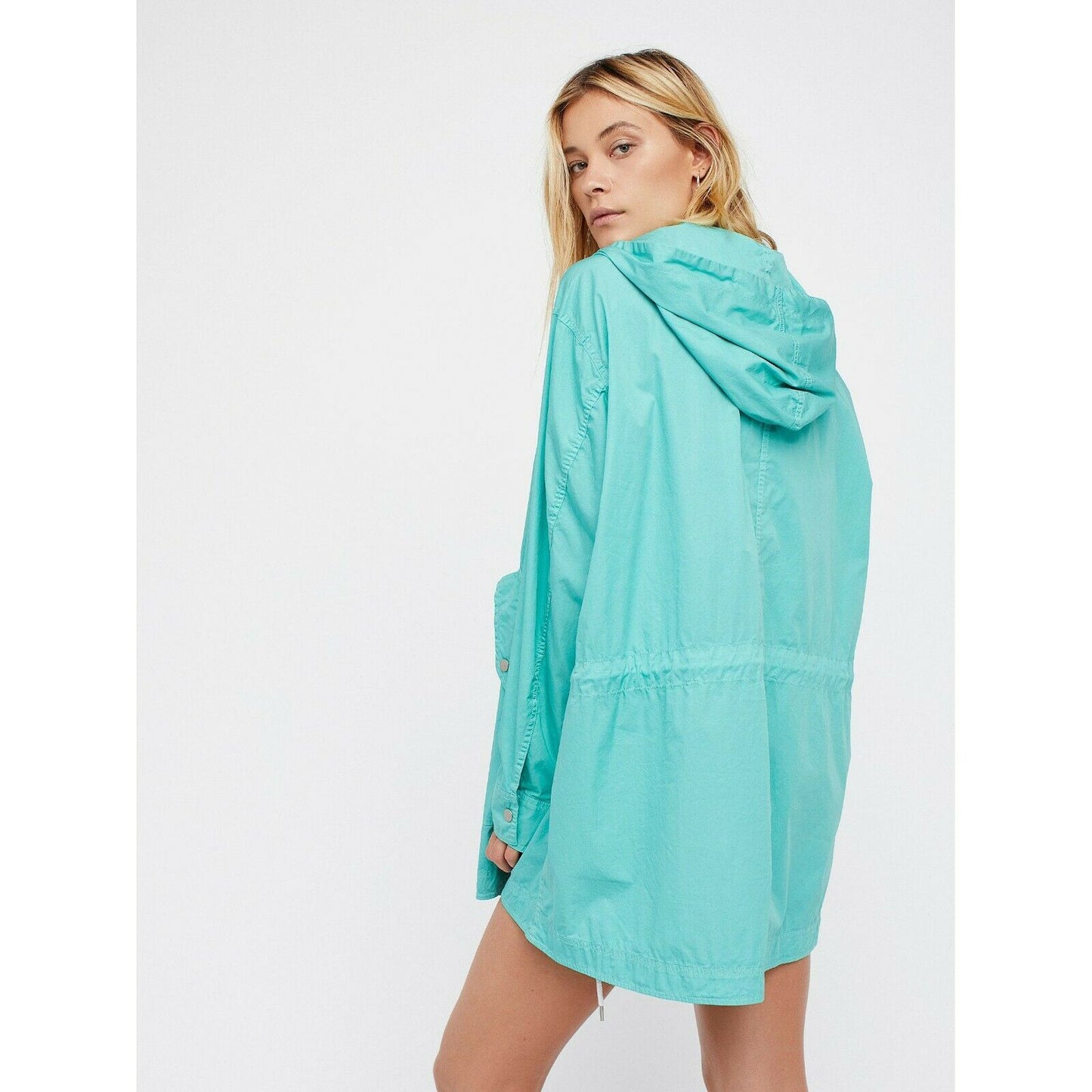 Free People Sky Cotton Drawstring Oversize Hi-Low Poplin Anorak Jacket Sz XS NWT