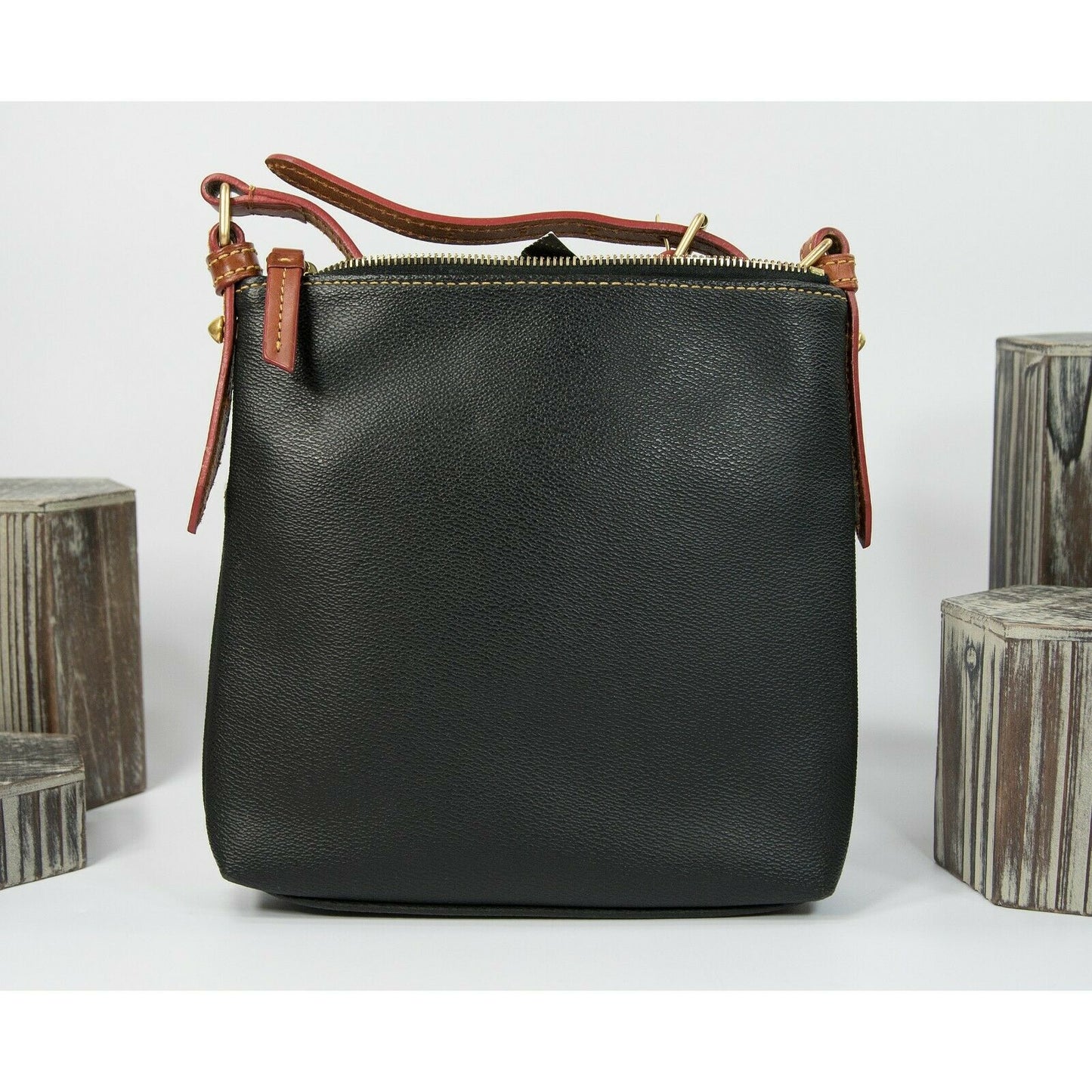 Dooney & Bourke Black Leather Letter Carrier Shoulder Crossbody Bag EUC