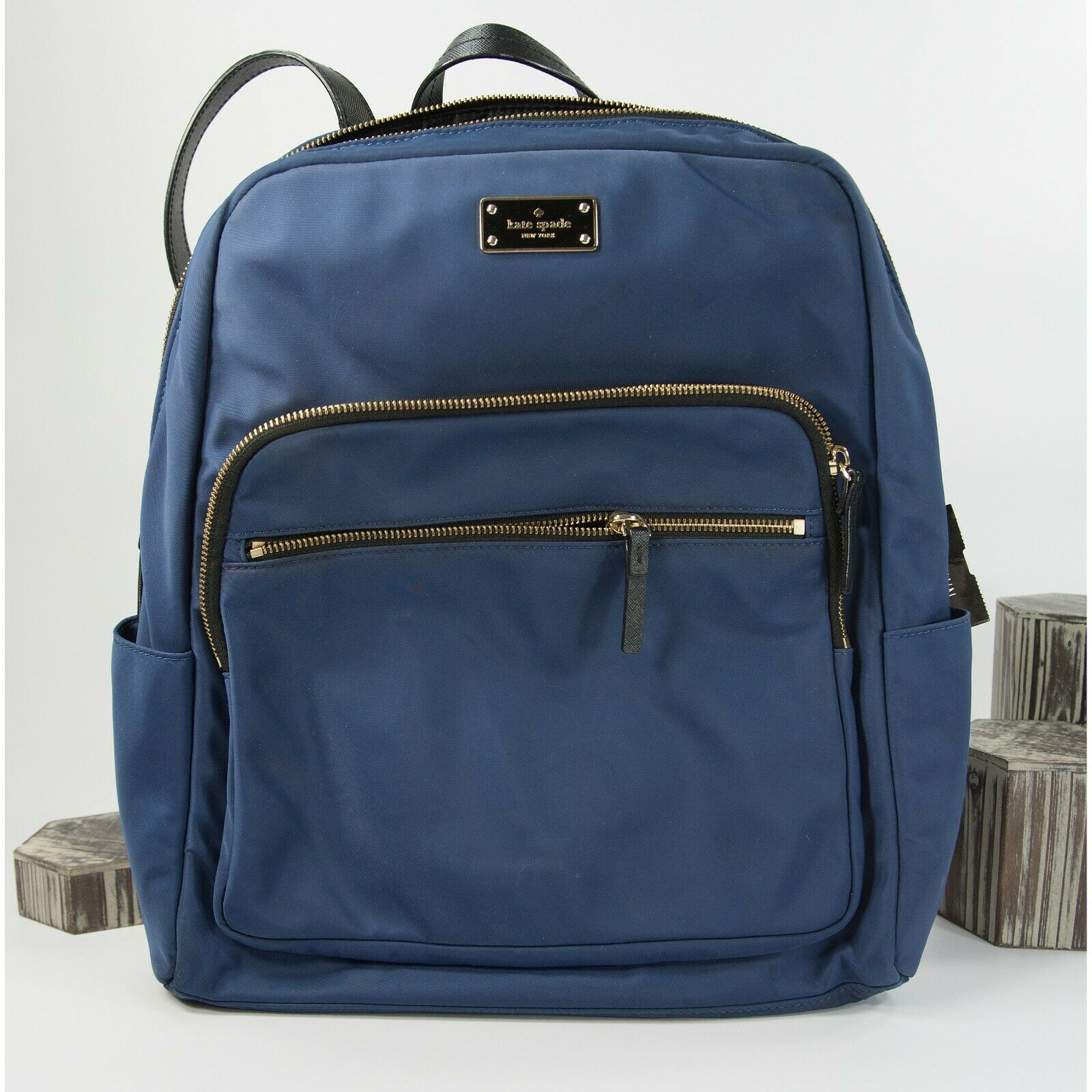kate spade new york mini bradley wilson road backpack Kate Spade Wilson Road Navy Nylon Black Leather Large Bradley Backpack – Uptown Cheapskate Austin