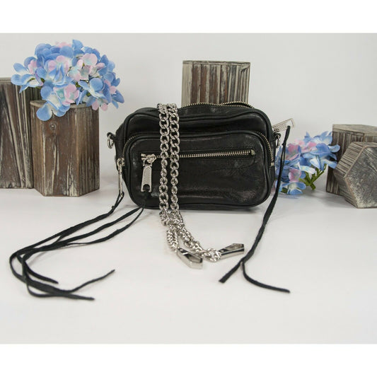 Rebecca Minkoff Black Leather Mini Double Pouch Camera Bag EUC