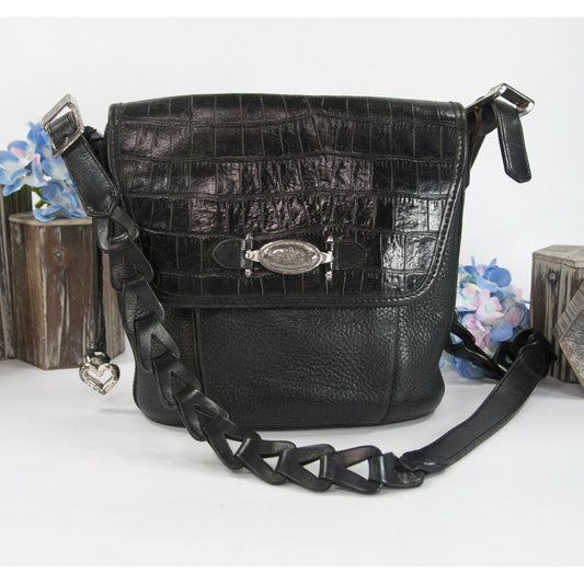 Brighton Black Croco Leather Crossbody Bucket Bag NWT
