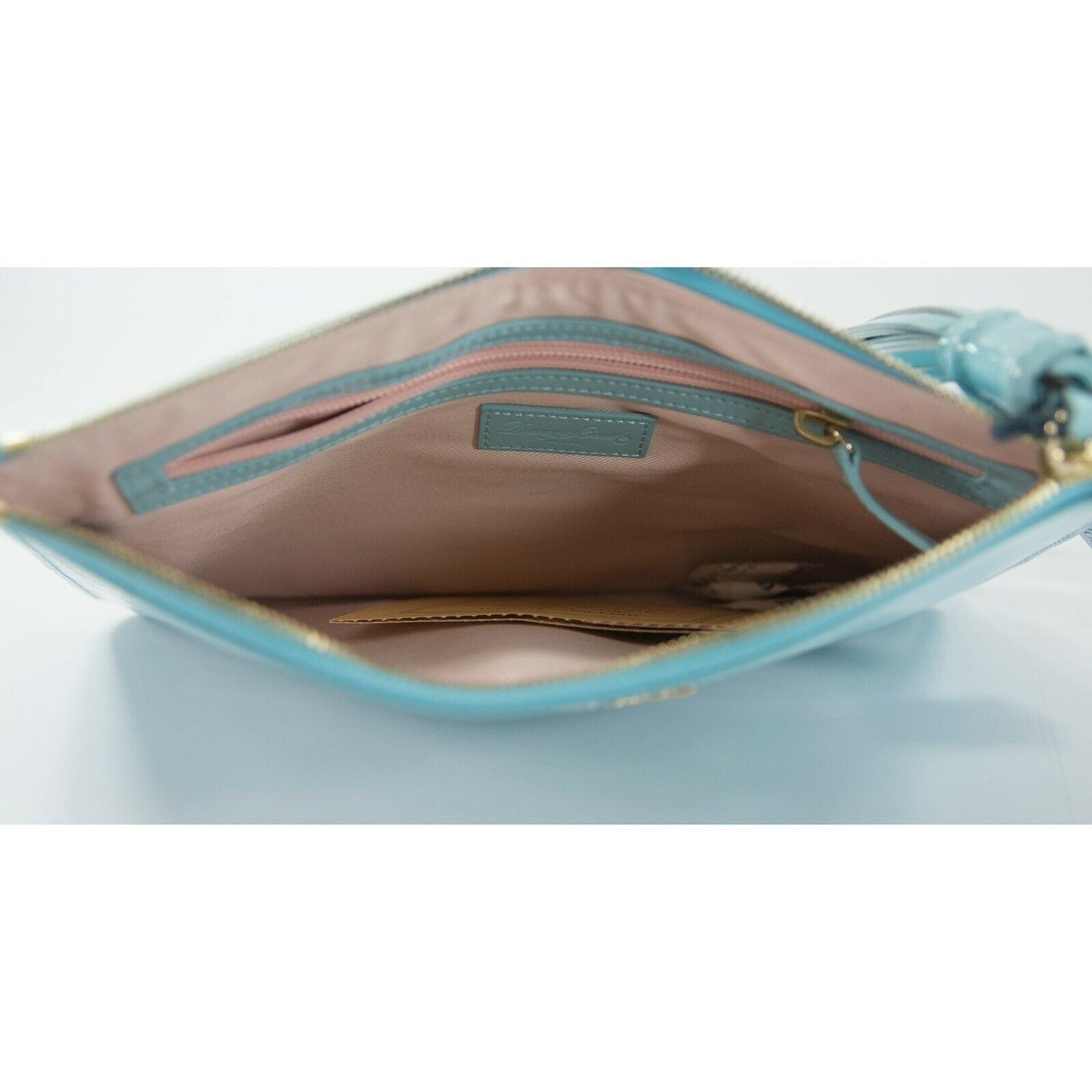 Dooney & Bourke Carrington Patent Leather Pale Blue Large Pouch Clutch Bag NWT