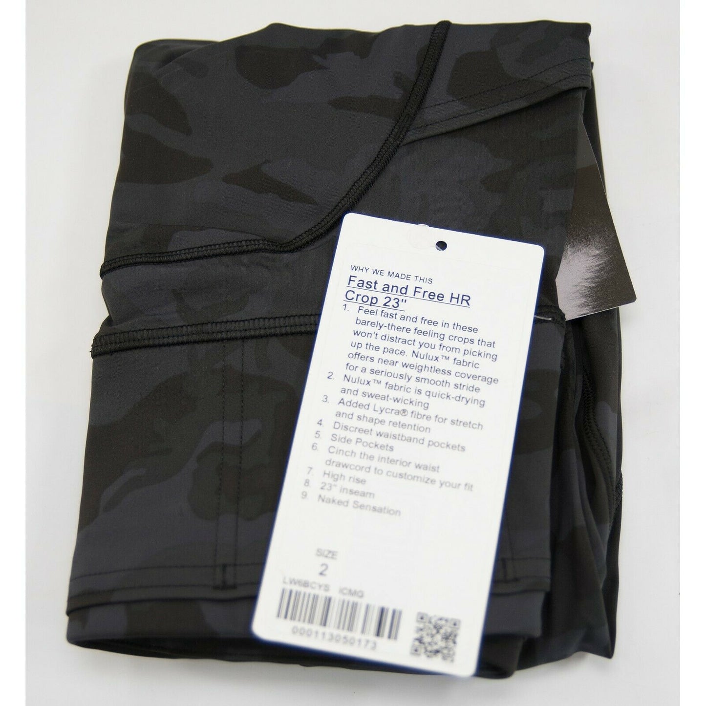 Lululemon Black Camo Fast Free HR Crop 23" Tight Fitted Leggings NWT Size 2
