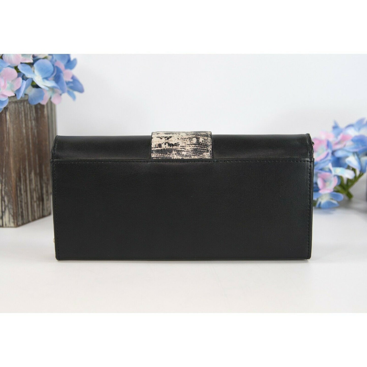 Roberto Cavalli Class Black Lizard Leather Glam Belt Crossbody Clutch Bag EUC