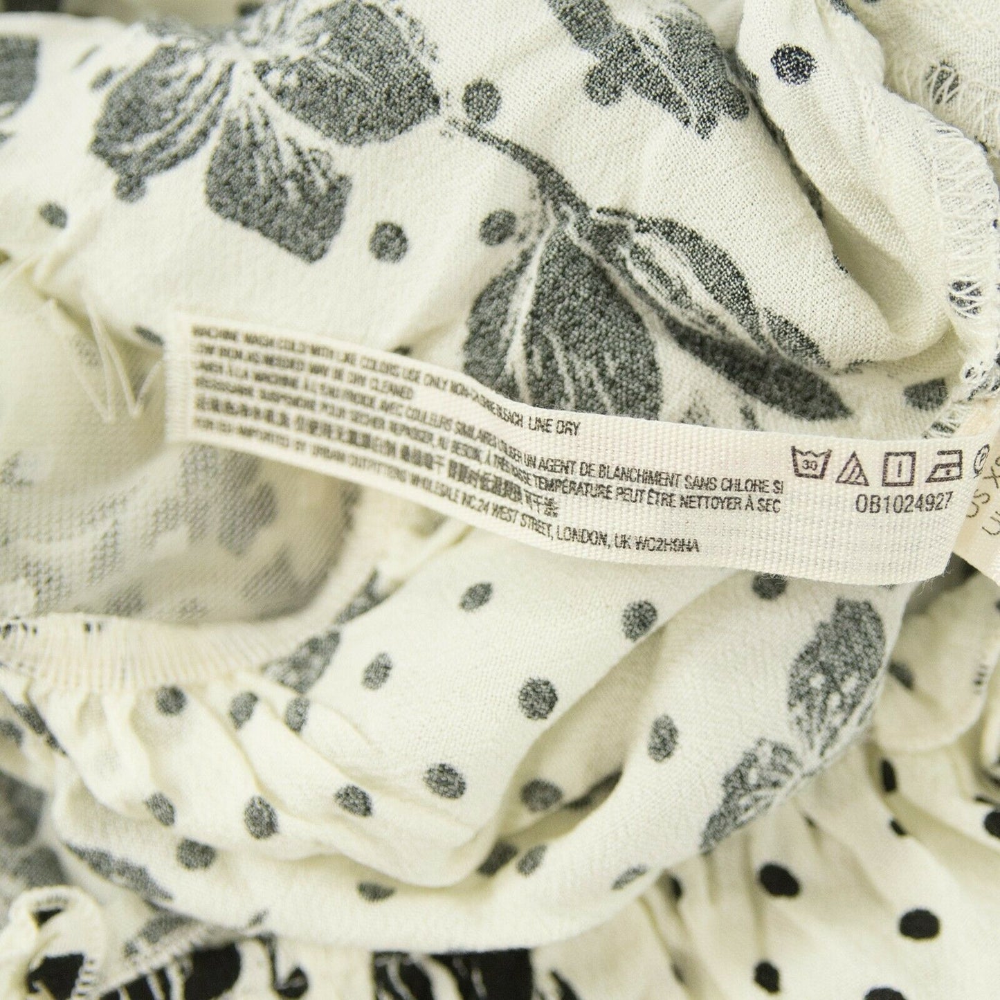 Free People Black White Floral Peasant Bell Sleeve Blouse Thong Bodysuit M