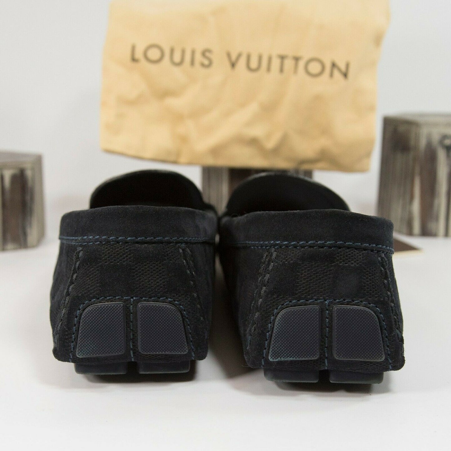 Louis Vuitton Damier Navy Suede Mens Vintage Penny Loafer Driving Moccasin Sz 12