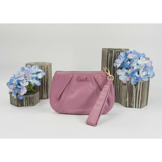 Coach Orchid Leather Pleated Wristlet Wallet Bag EUC