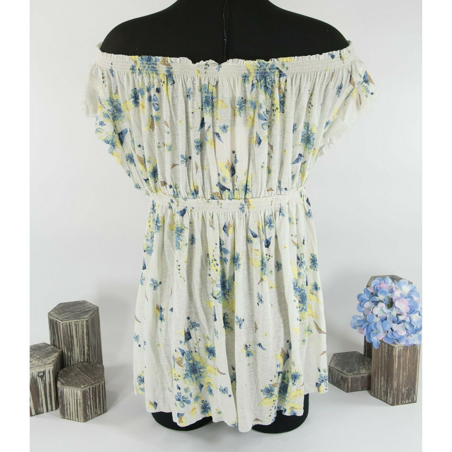 Free People Sam Off The Shoulder Ivory Floral Empire Waist Boho Peasant Top Sz L