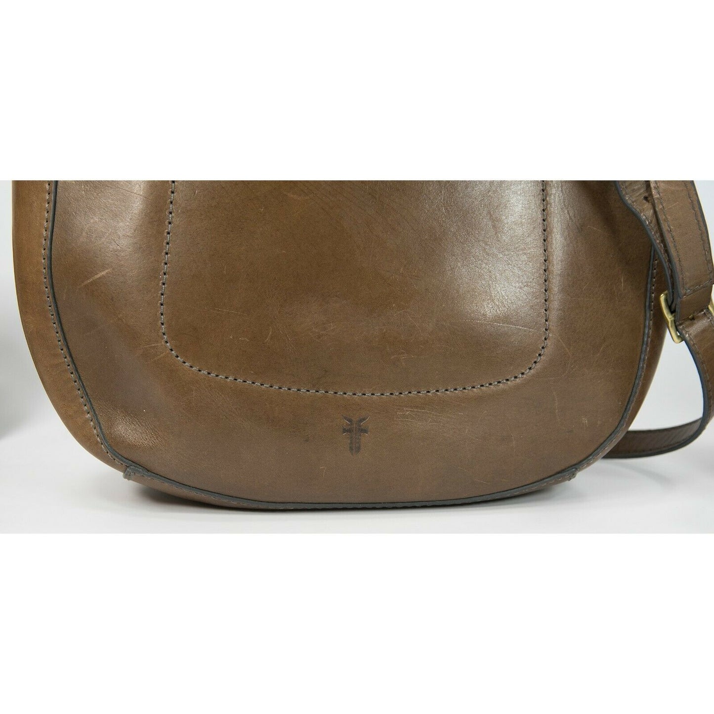 Frye Vintage Brown Smooth Distressed Leather Hobo Saddle Crossbody Bag EUC