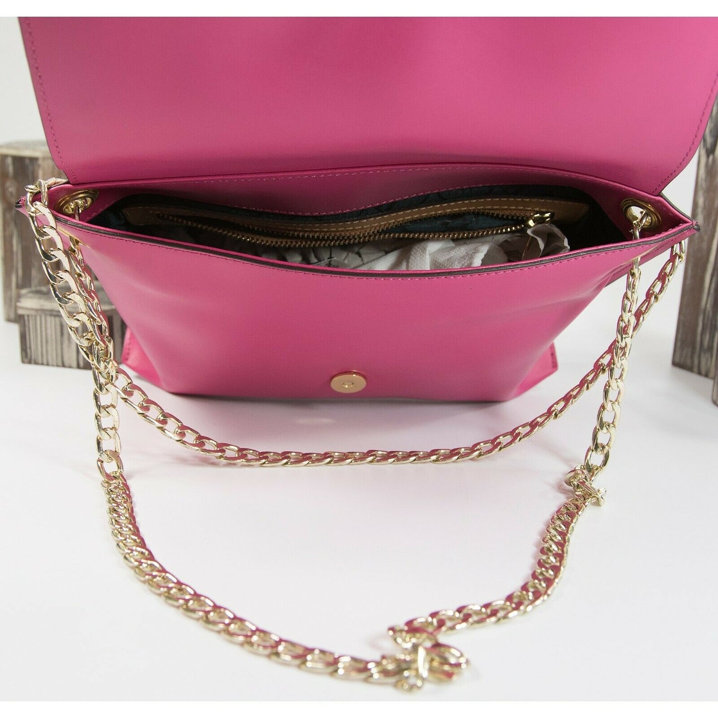 Gattinoni Vintage Hot Pink Italian Leather Flap Shoulder Crossbody Bag EUC