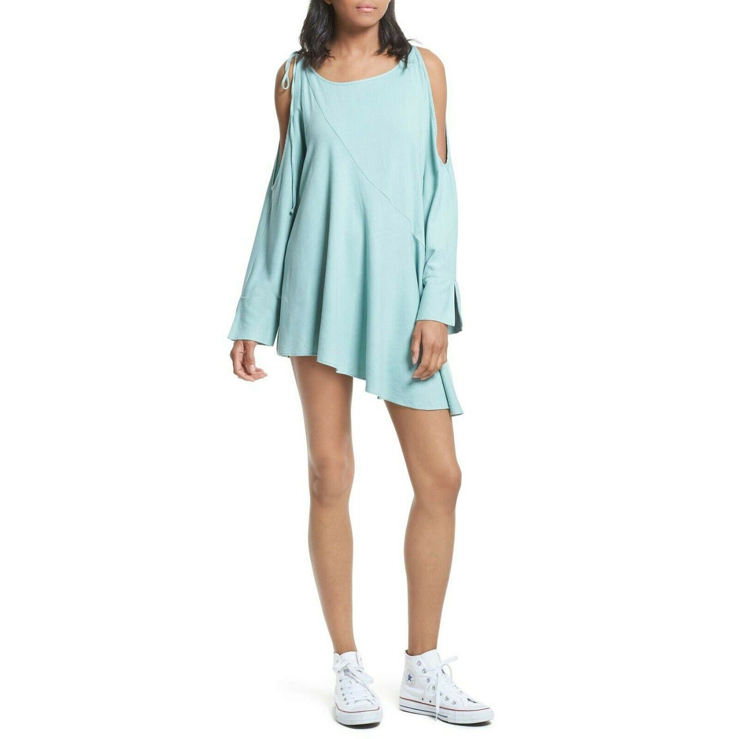 Free People Mint Rayon Clear Skies Cold Shoulder Tunic Top Sz S NWT