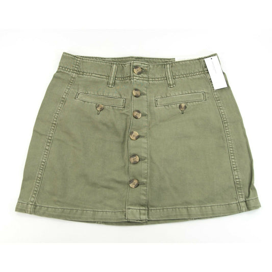 American Eagle Olive Cotton High Rise A-Line Button Front Mini Skirt NWT 4
