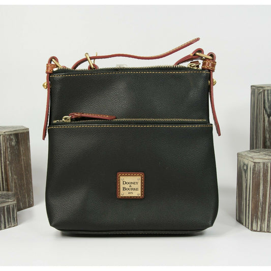 Dooney & Bourke Black Leather Letter Carrier Shoulder Crossbody Bag EUC