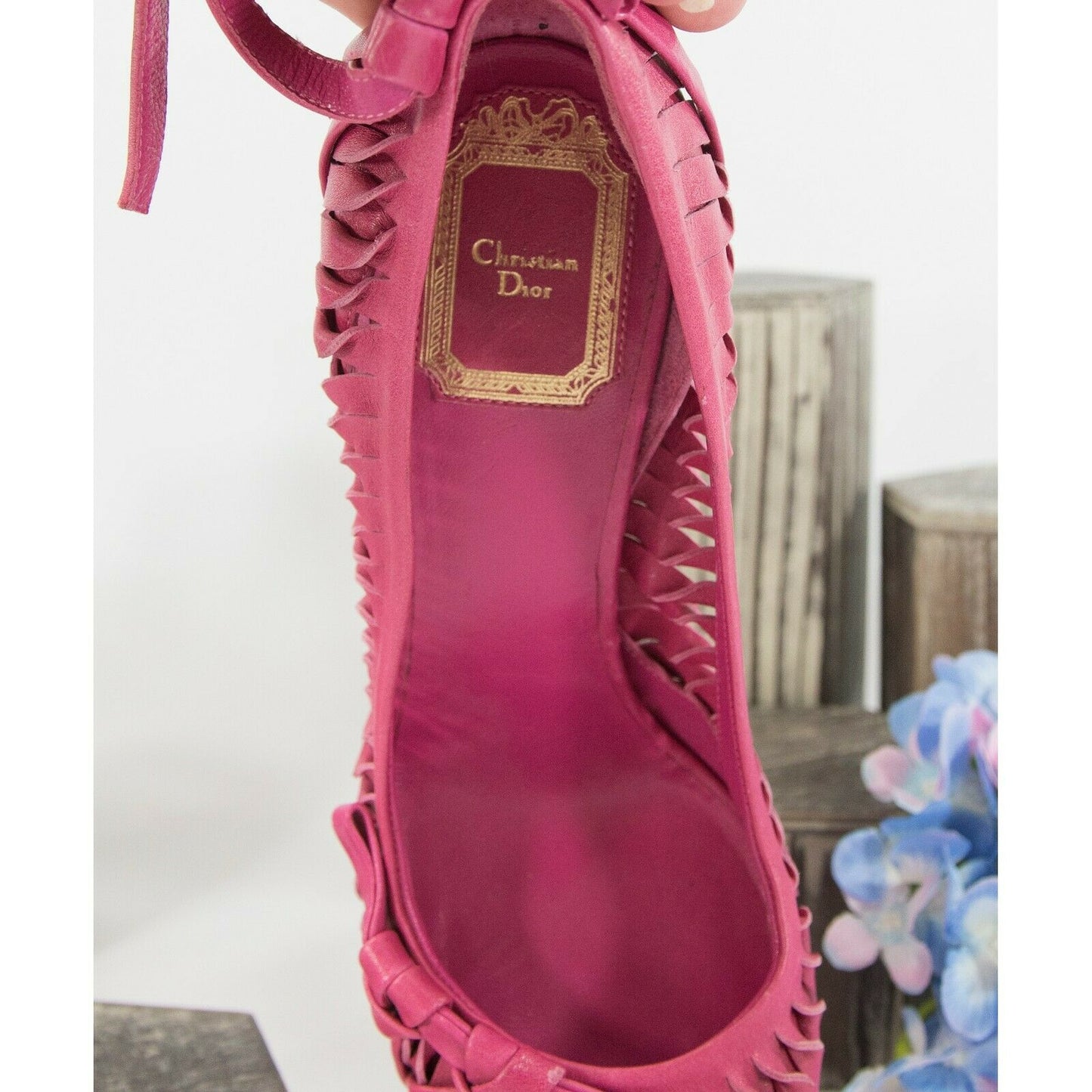 Christian Dior Hot Pink Fuchsia Twisted Leather Platform Pumps 37.5