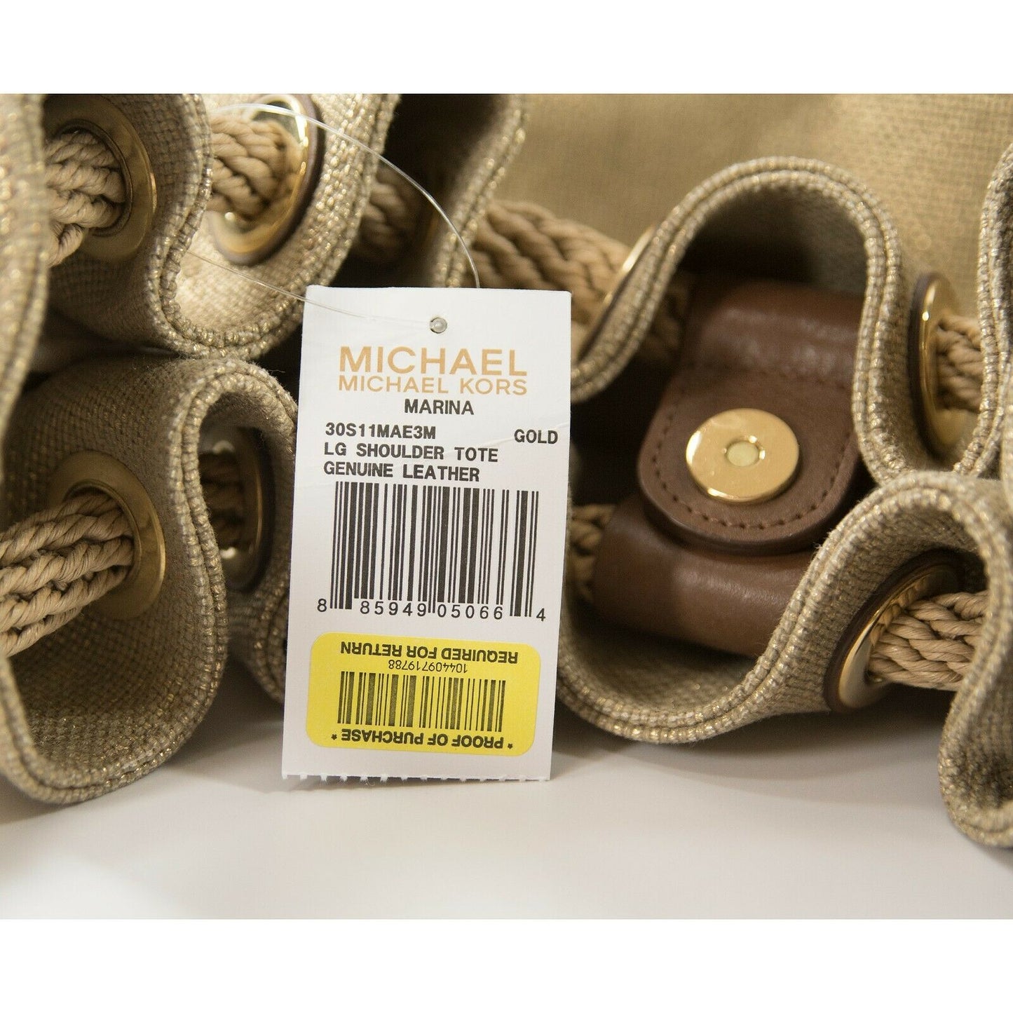 Michael Kors Marina Large Gold Gathered Drawstring Canvas Hobo Shoulder Bag NWT