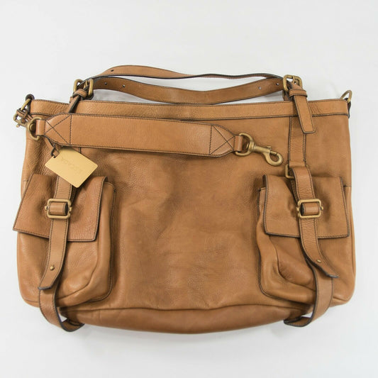 Escada Brown Leather Large Pocket Front Shoulder Weekend Bag EUC