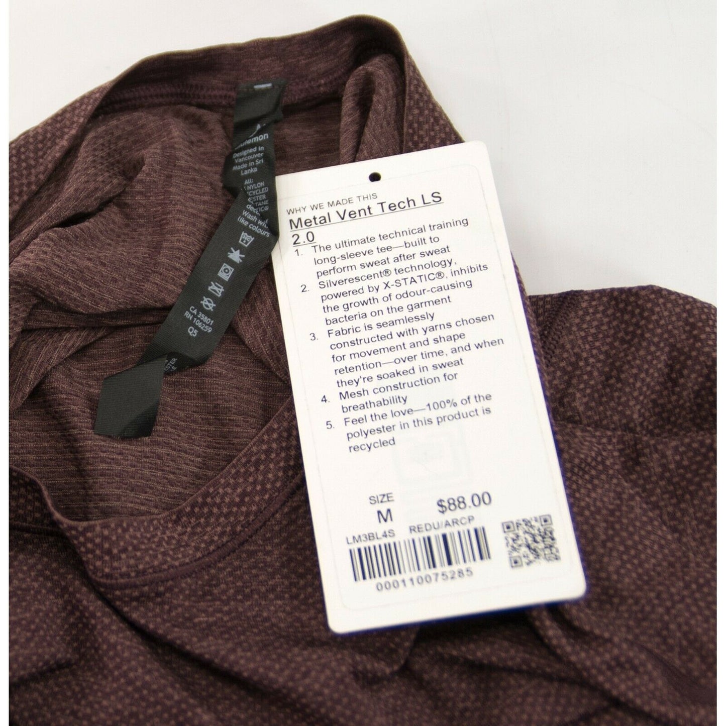 Lululemon Mens Maroon Metal Vent Tech Long Sleeve Fitted T-shirt M NWT