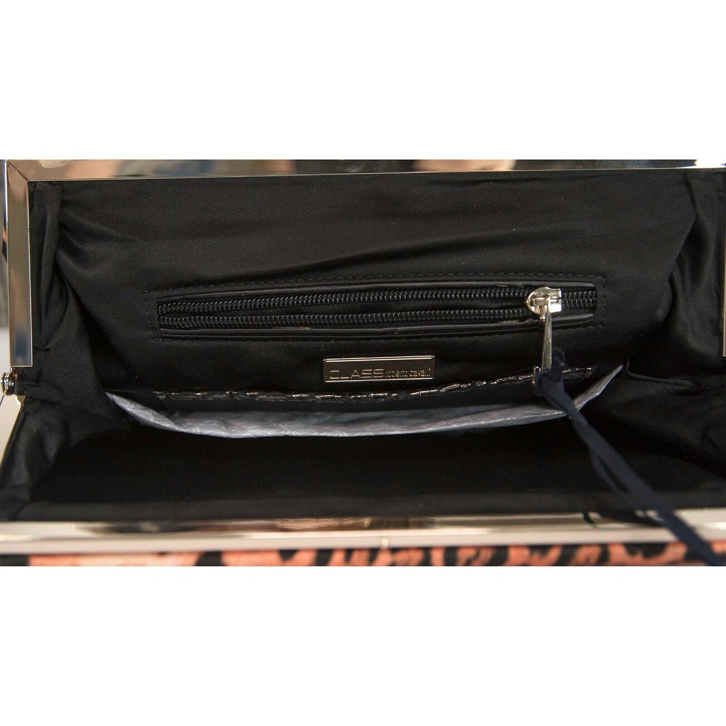 Roberto Cavalli Class Satin Leopard Flat Frame Clutch Bag NWT