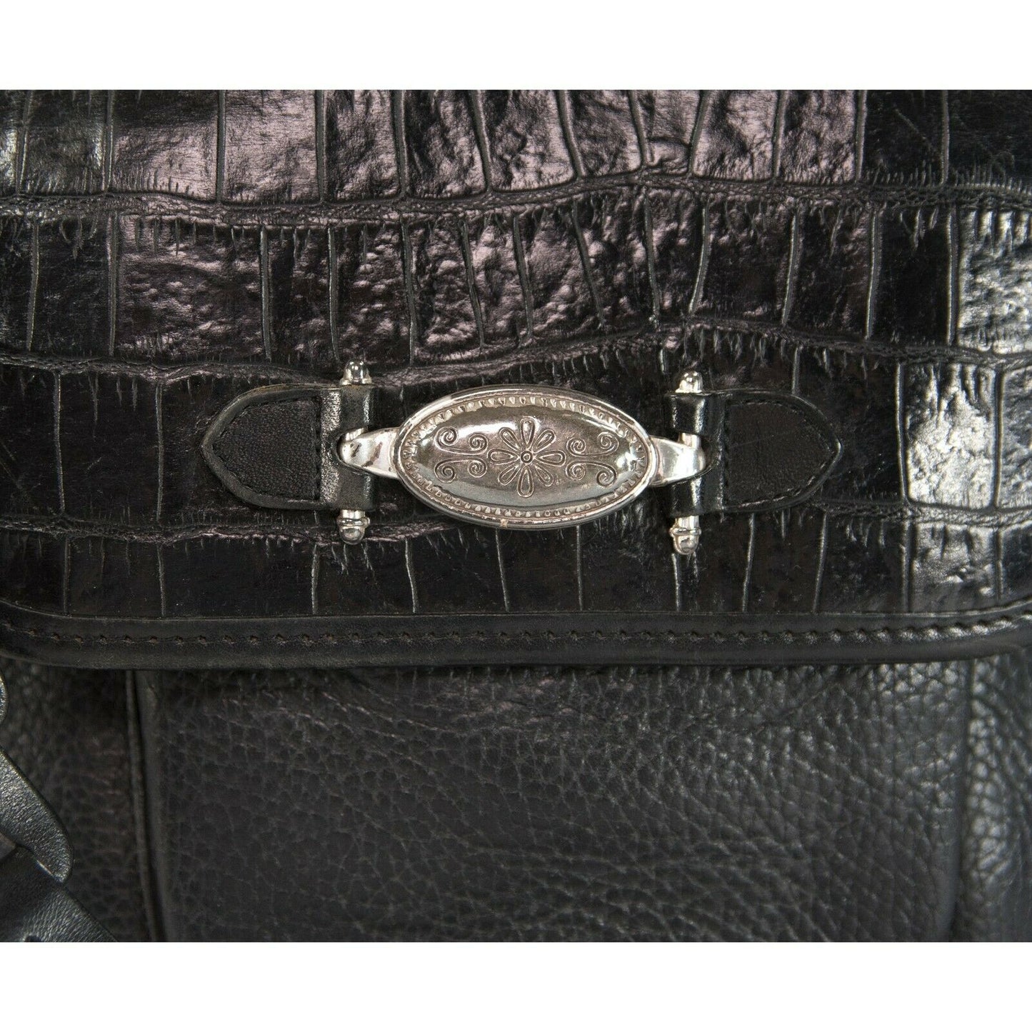 Brighton Black Croco Leather Crossbody Bucket Bag NWT