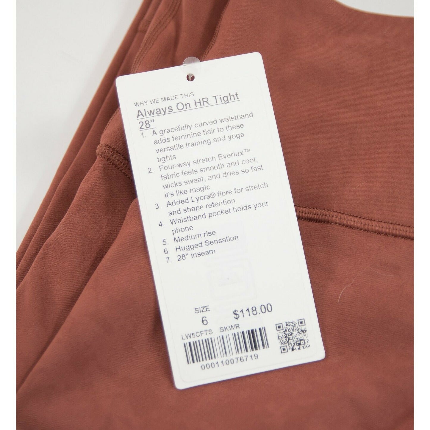 Lululemon Rust Soft Always On HR Split Waist Tight Fitted Leggings NWT Size 6