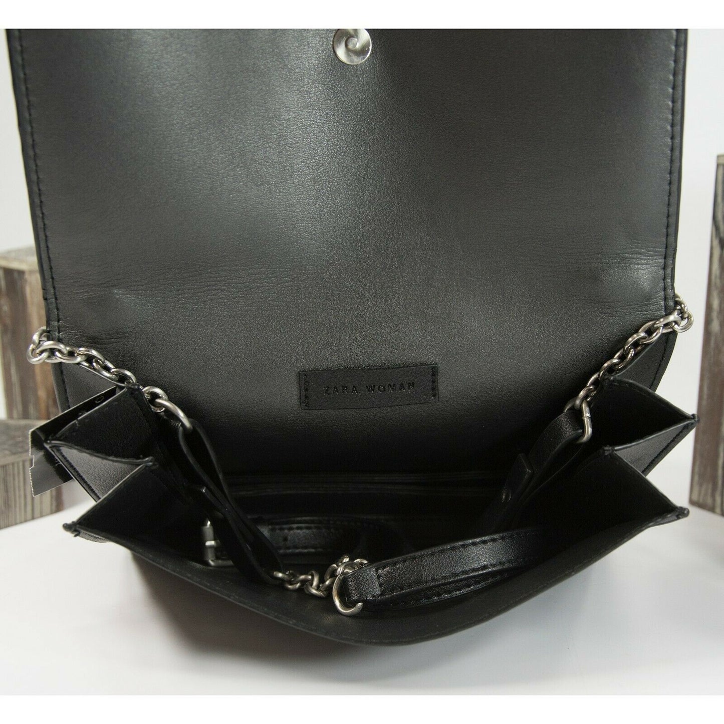 Zara Grommet Studded Flap Flat Shoulder Crossbody Bag EUC