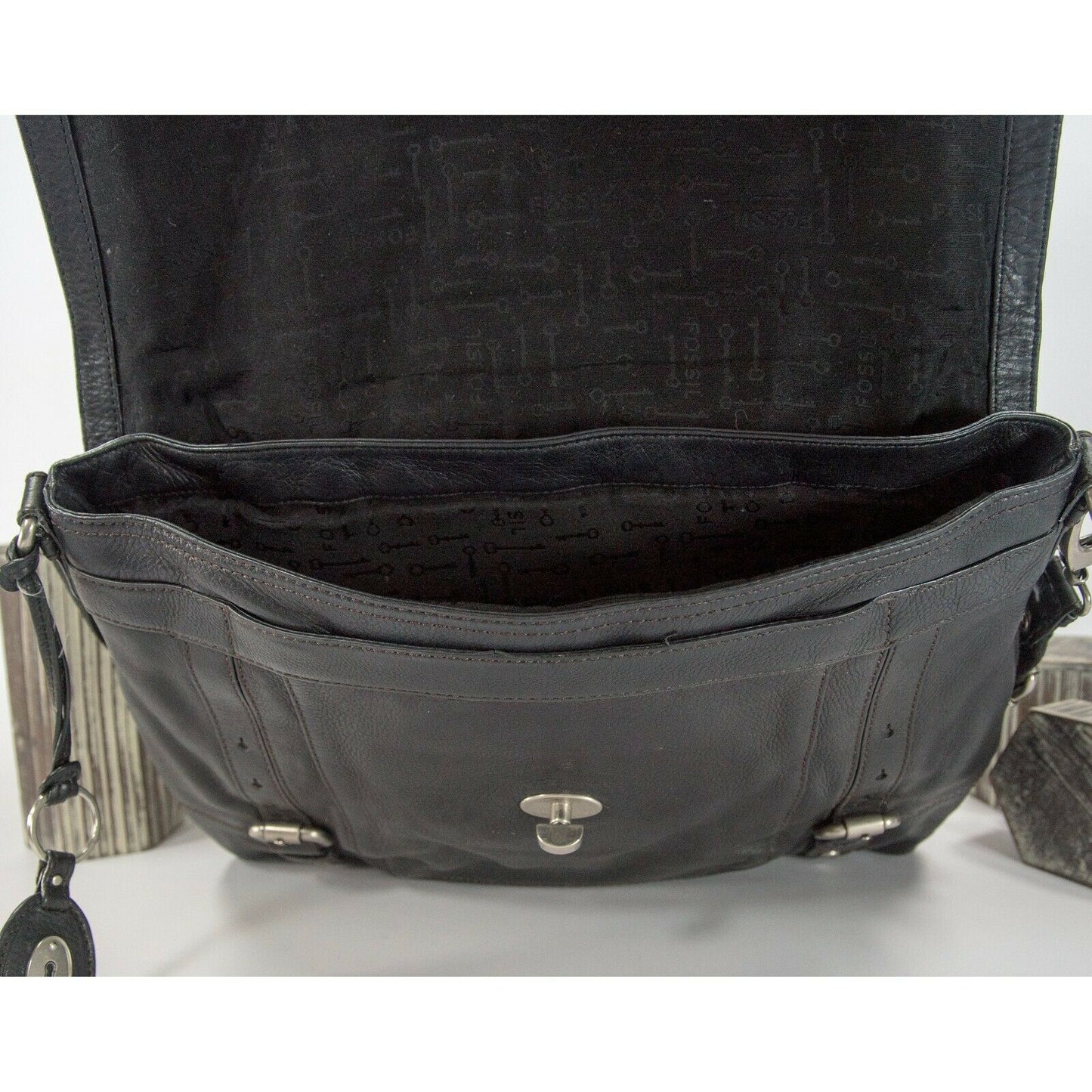 Fossil Maddox Long Live Vintage Leather Briefcase Messenger Crossbody Bag GUC