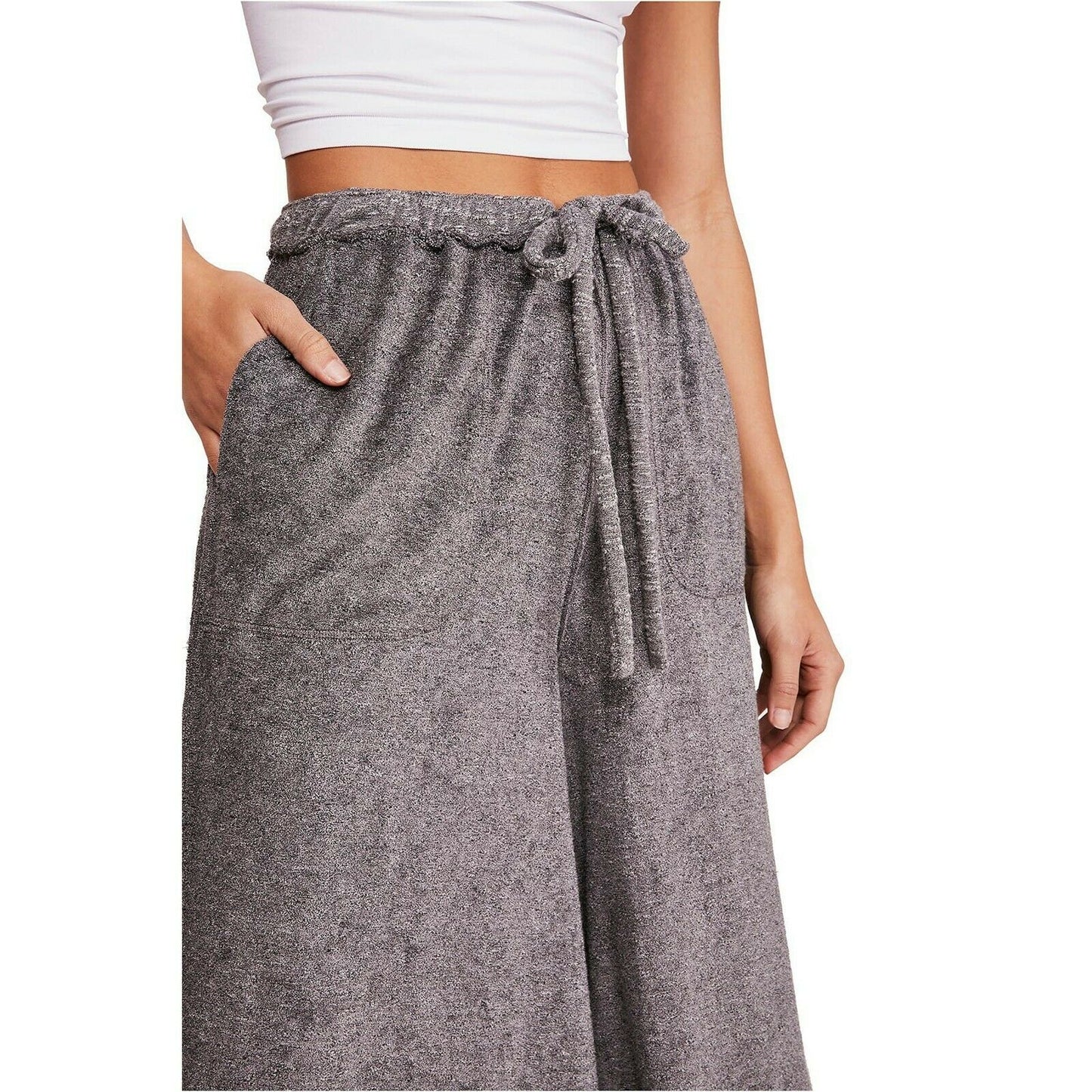 Free People Make It Maxi Wide Leg Terry Lounge Pants Grey NWT S
