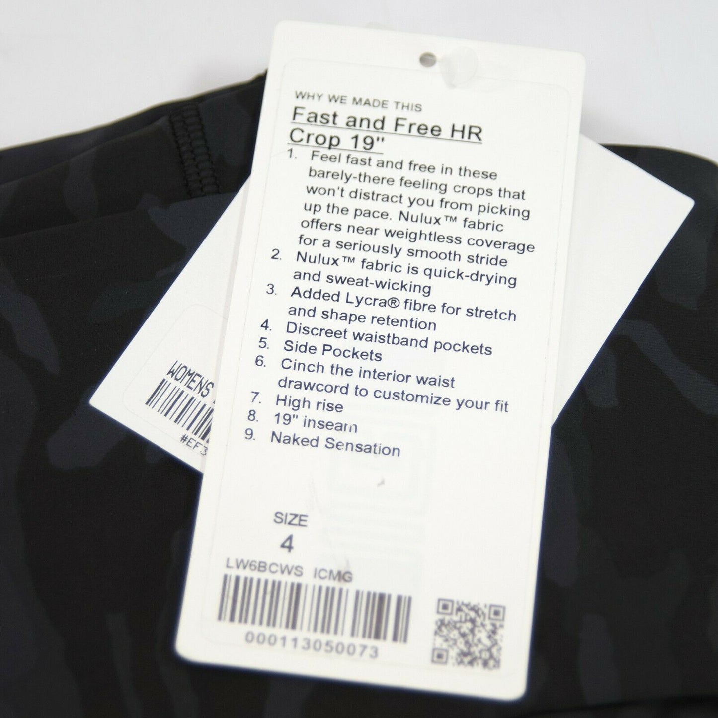 Lululemon Black Camo Fast Free HR Crop 19" Tight Fitted Leggings NWT Size 4
