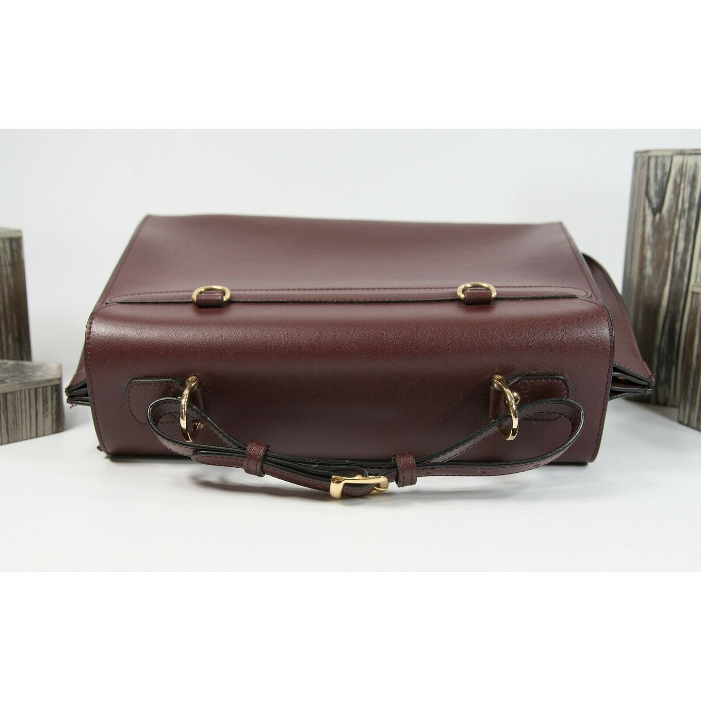 Gattinoni Vintage Wine Italian Leather Flap Shoulder Satchel Briefcase Bag EUC