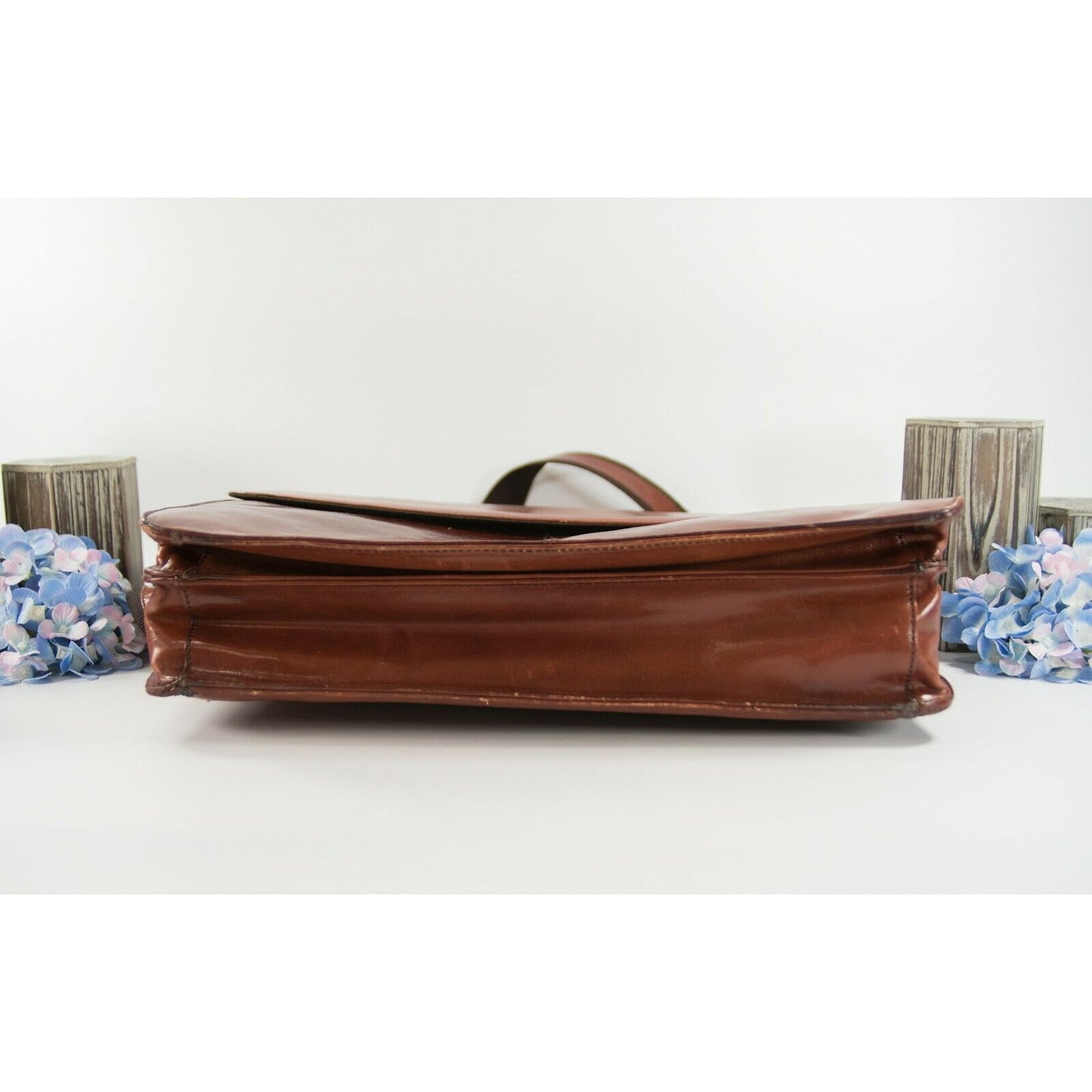 Mangini Cognac Vintage Leather Briefcase Messenger Crossbody Bag
