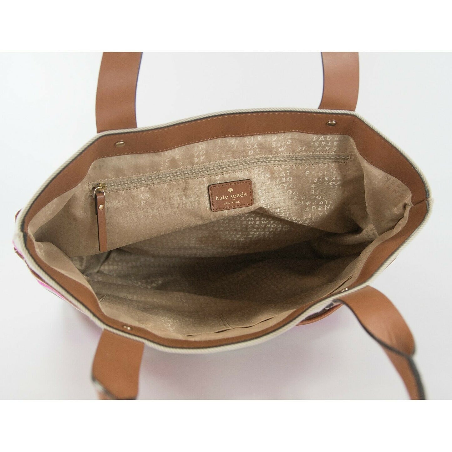 Kate Spade Oak Island Canvas Stripe Leather Trim Magazine Tote Bag GUC