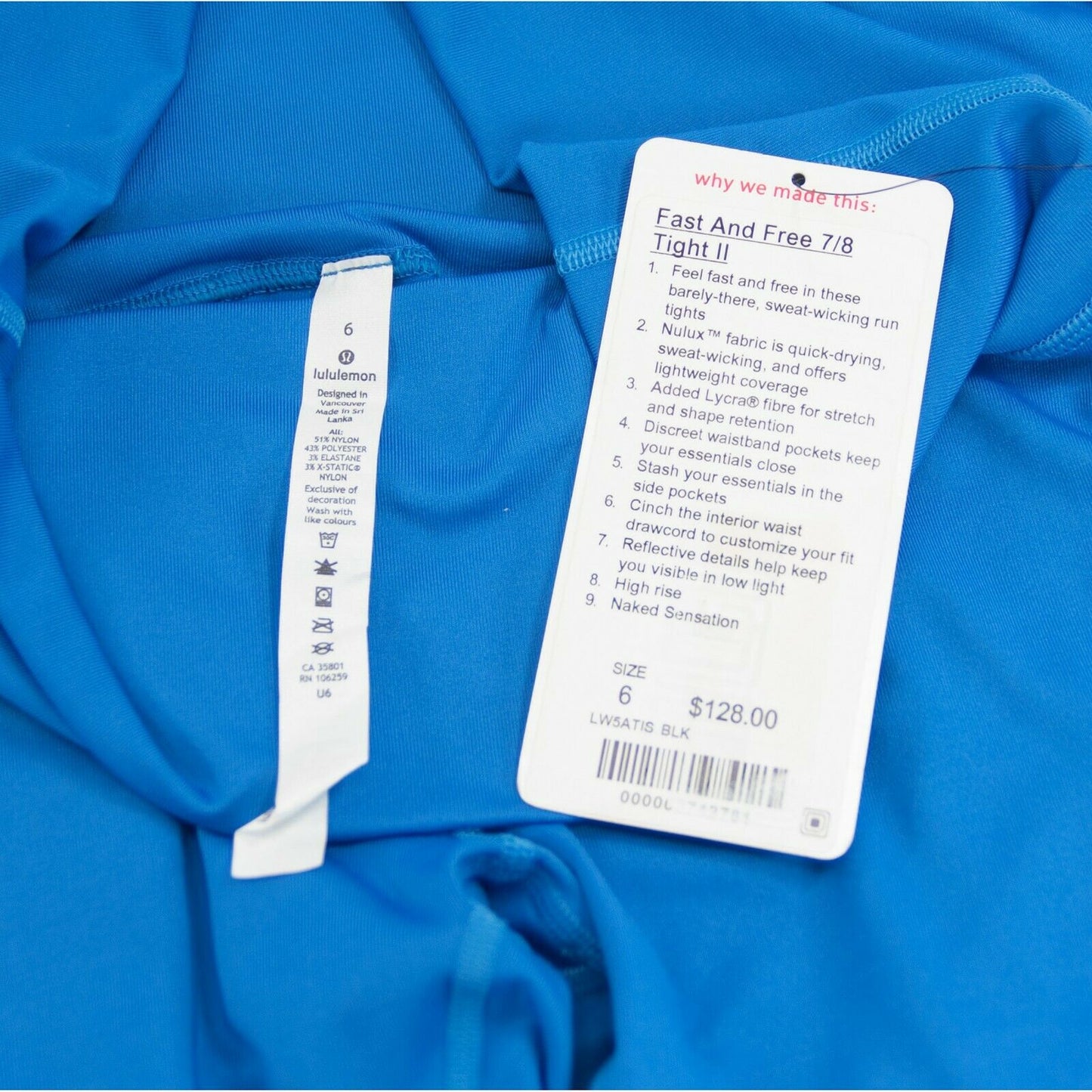 Lululemon Royal Blue Fast Free 7/8 Tight II Fitted Leggings NWT Size 6