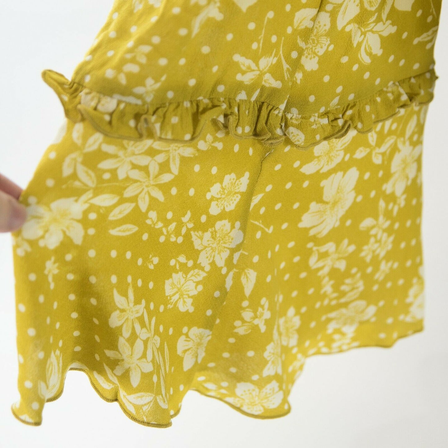 Free People Mustard Yellow Floral Peasant Bell Sleeve Blouse Thong Bodysuit M
