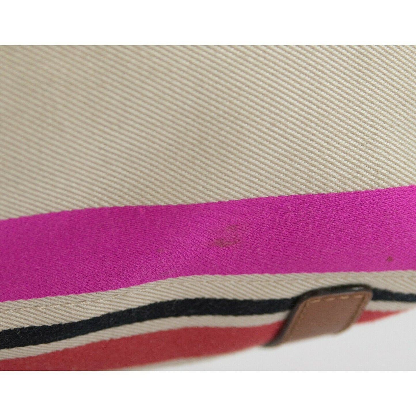 Kate Spade Oak Island Canvas Stripe Leather Trim Magazine Tote Bag GUC