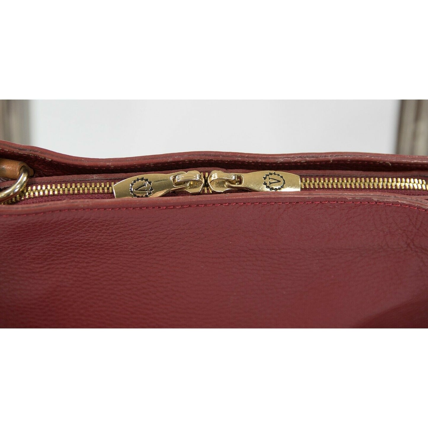 Valentina Red Tan Leather Triangle Crossbody Bag EUC