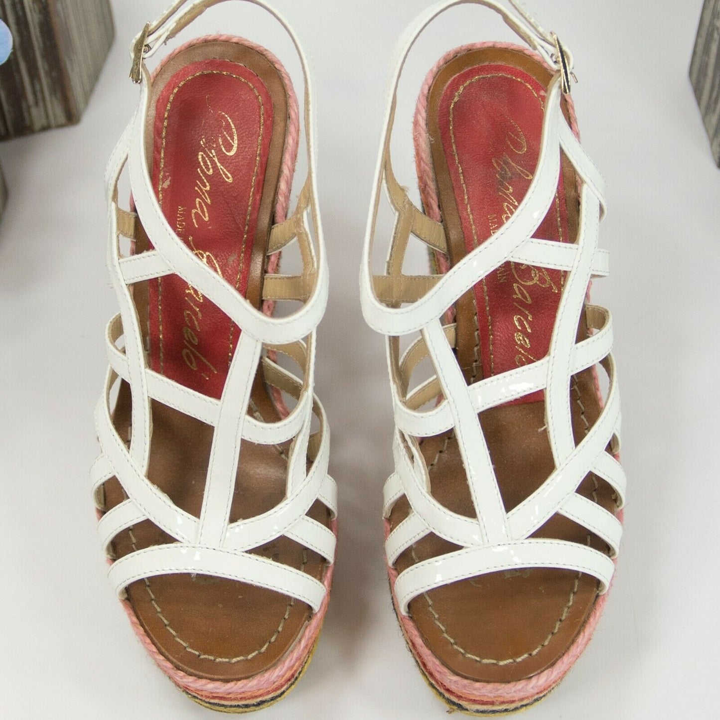 Paloma Barcelo White Patent Leather Rainbow Wedge Heels Shoes Sz 35 5