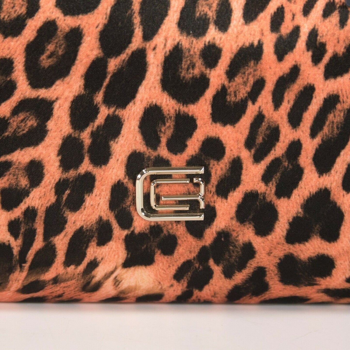 Roberto Cavalli Class Satin Leopard Flat Frame Clutch Bag NWT