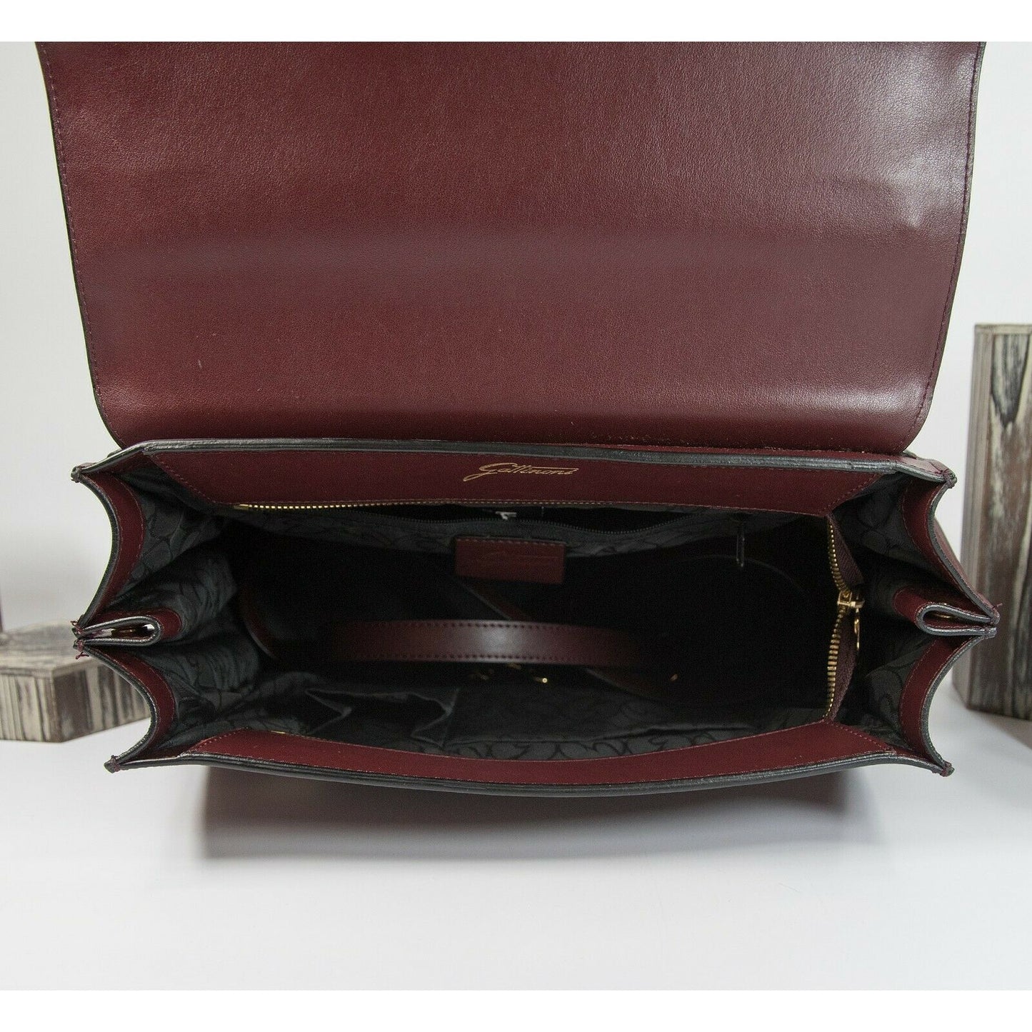 Gattinoni Vintage Wine Italian Leather Flap Shoulder Satchel Briefcase Bag EUC