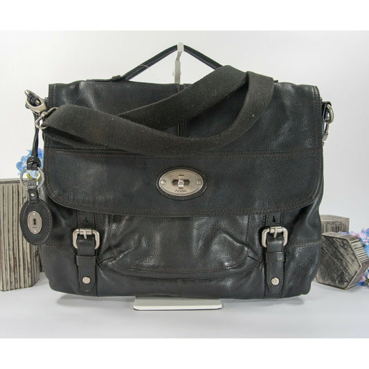 Fossil Maddox Long Live Vintage Leather Briefcase Messenger Crossbody Bag GUC