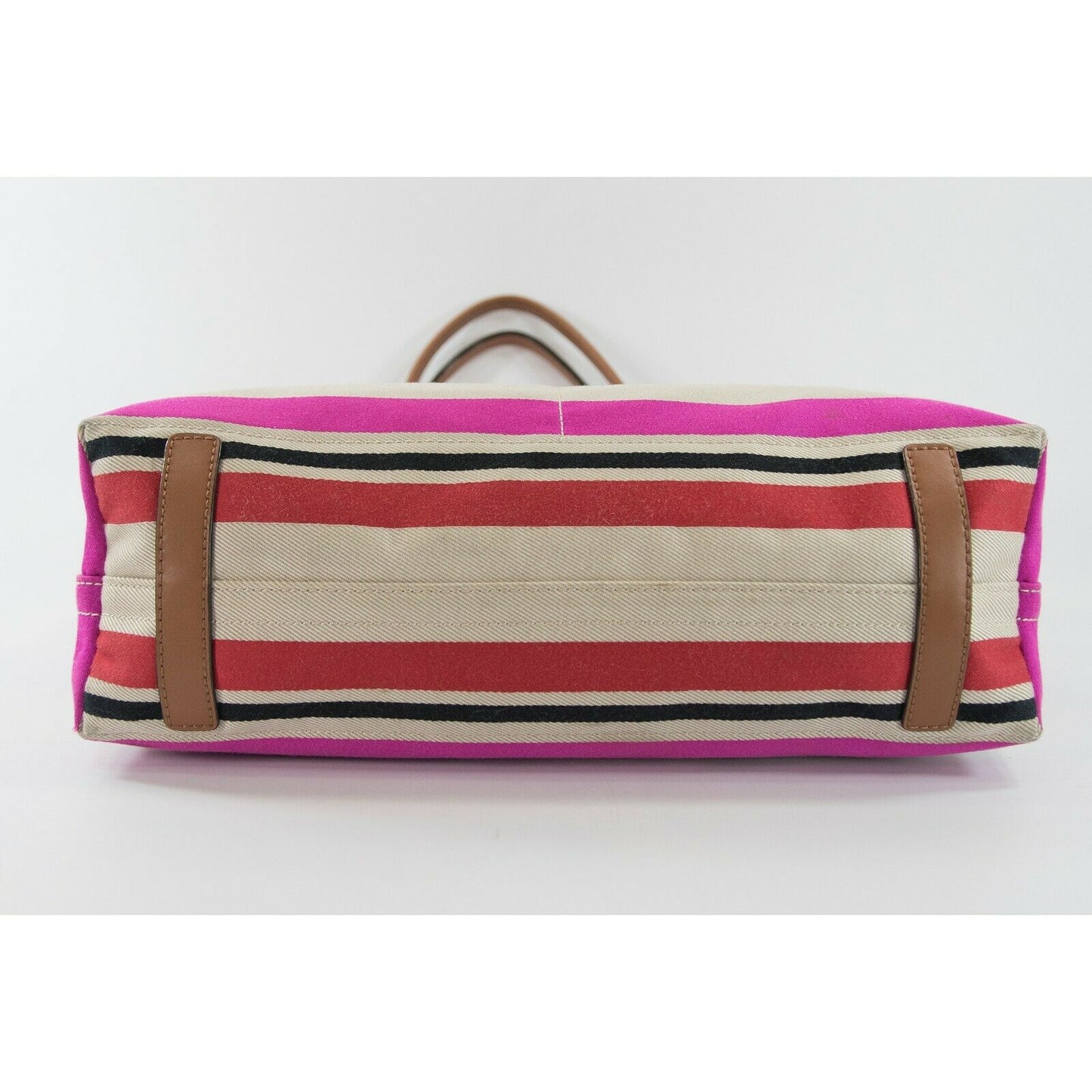 Kate Spade Oak Island Canvas Stripe Leather Trim Magazine Tote Bag GUC