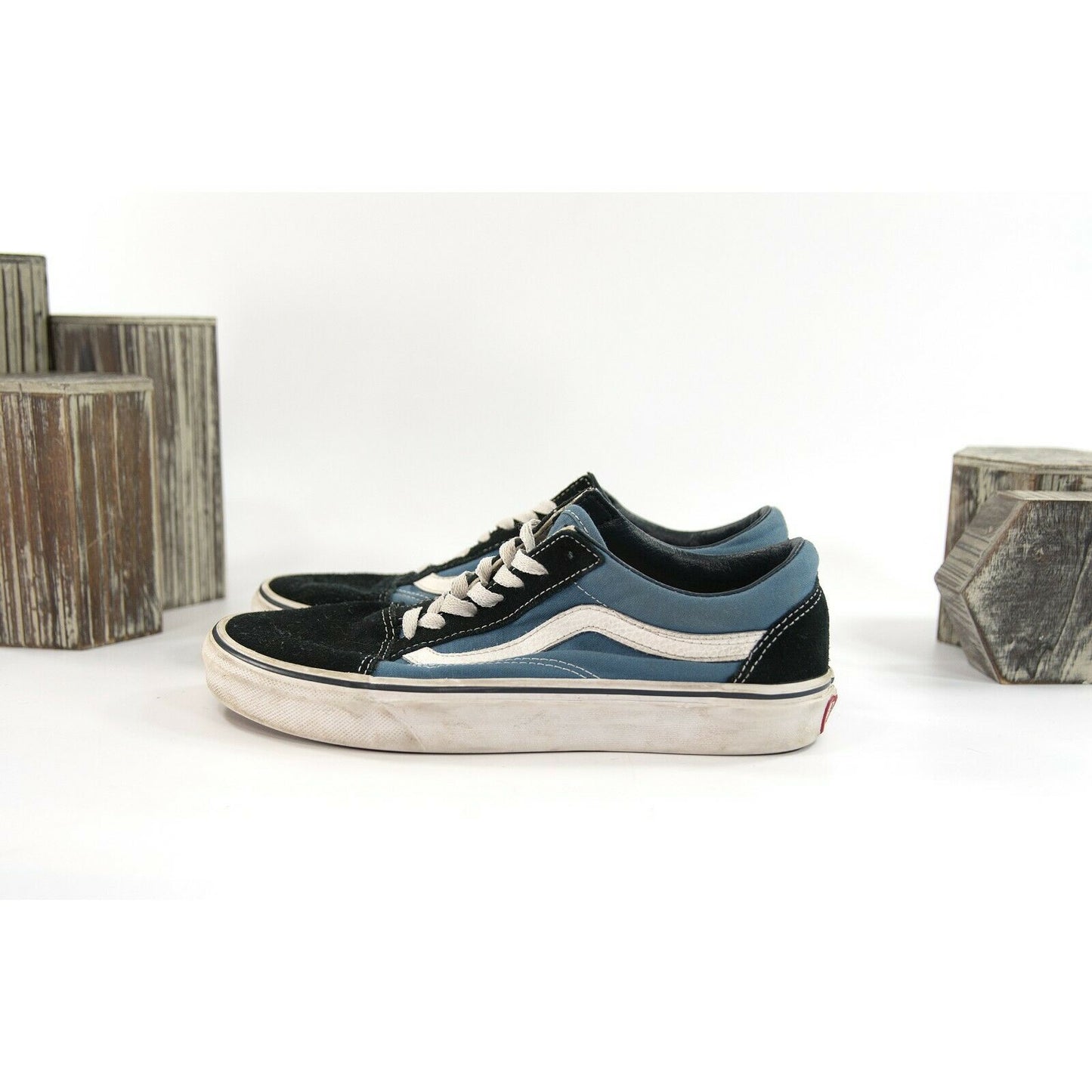 Vans Blue Black Canvas Lace Up Sneakers 8 GUC