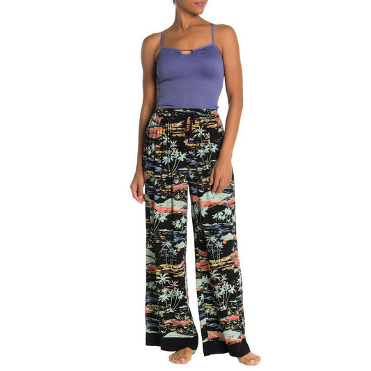 Free People Black Floral Tropical Blue Lagoon Wide Leg Lounge Pants NWT M