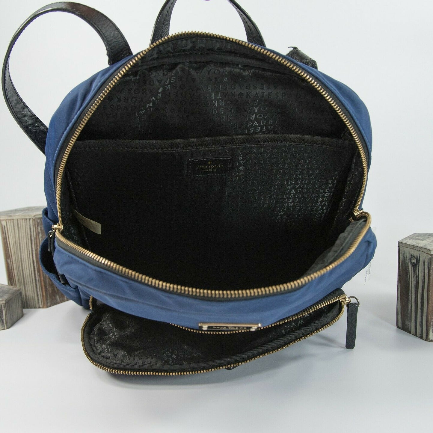 Kate Spade Wilson Road Navy Nylon Black Leather Large Bradley Backpack