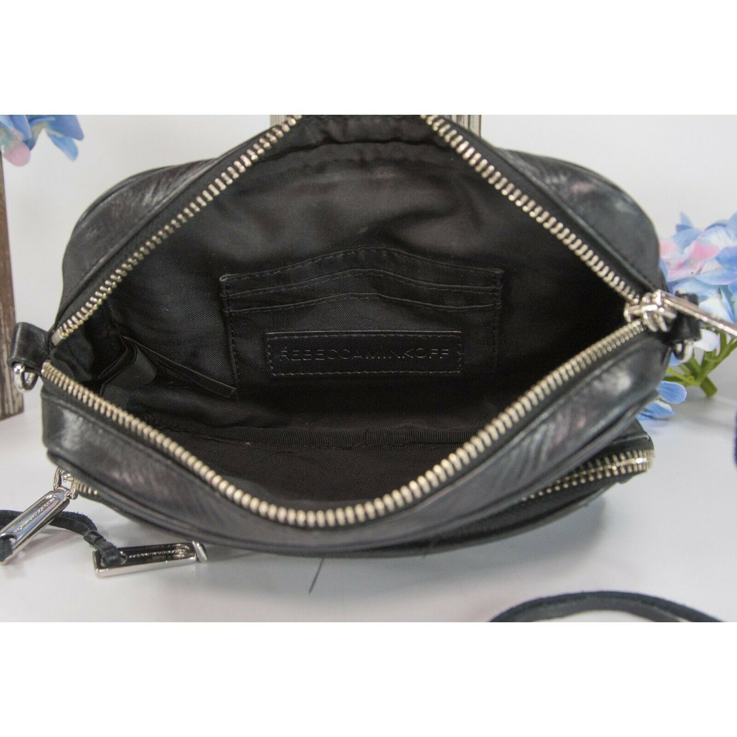 Rebecca Minkoff Black Leather Mini Double Pouch Camera Bag EUC