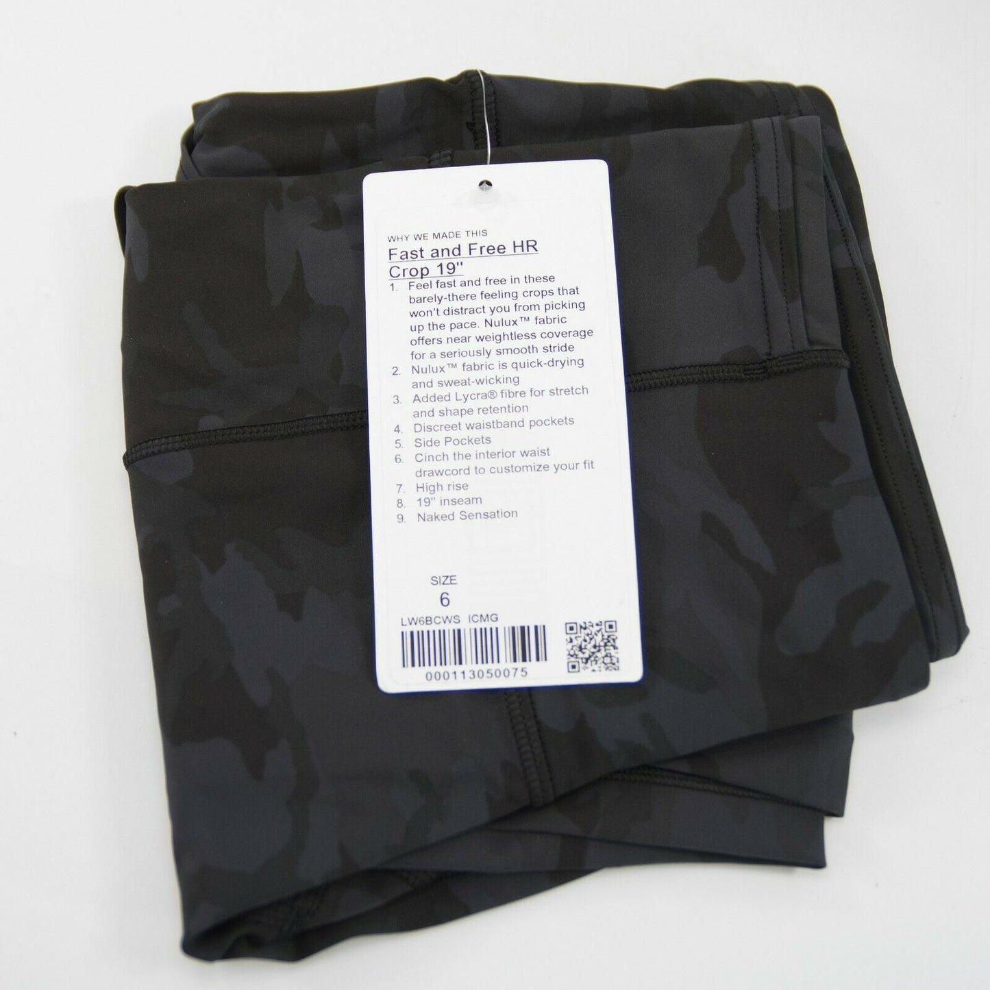 Lululemon Black Camo Fast Free HR Crop 19" Tight Fitted Leggings NWT Size 6