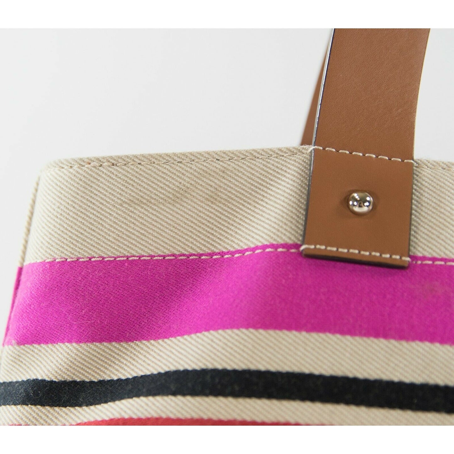 Kate Spade Oak Island Canvas Stripe Leather Trim Magazine Tote Bag GUC